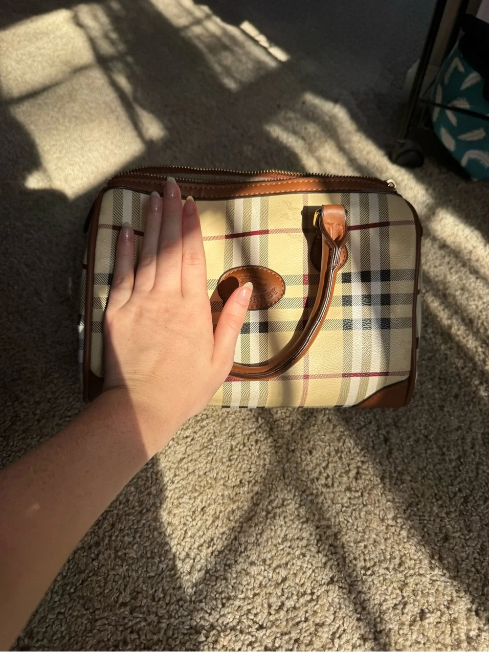 Classic Plaid Top-Handle Satchel in Beige and Brown